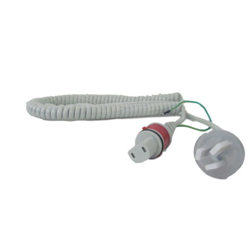 Linak Curly/Coiled Mains Power Lead (MC700 bed) - 2 Prong IEC Plug With External Earth Wire - White