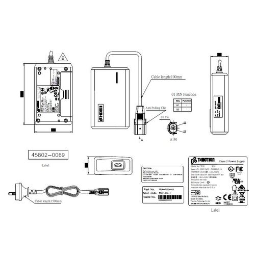 Timotion 1 Meter BATTERY PACK W/ 2 Pins Cable