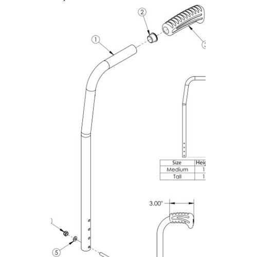 Ki Mobility, Catalyst, Back POST Tall 8 Degree Assembly With Standard PUSH HANDLE